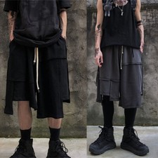 Unisex Patchwork Shorts Hip Hop Asymmetry Elastic Waist Streetwear Baggy