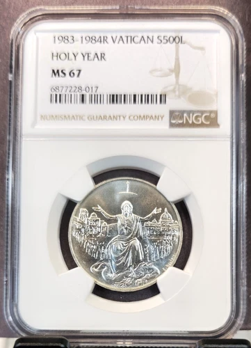 1983 1984 VATICAN SILVER 500 LIRE HOLY YEAR NGC MS 67 SCARCE HIGH GRADE