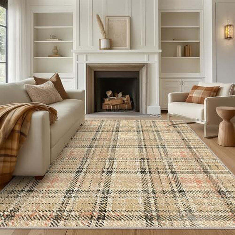Living Room Rug6X9 Area Rugs for Bedroom NonSlip, 6X9 Cream Brown