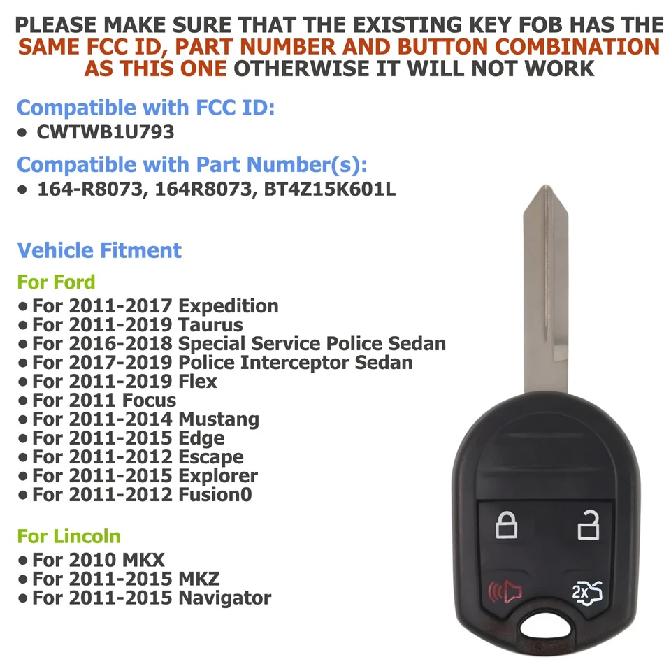 Новый бесключевой дистанционный брелок сменный для Ford и Lincoln 164-R8073 4D63 80 бит - Изображение 3 из 4