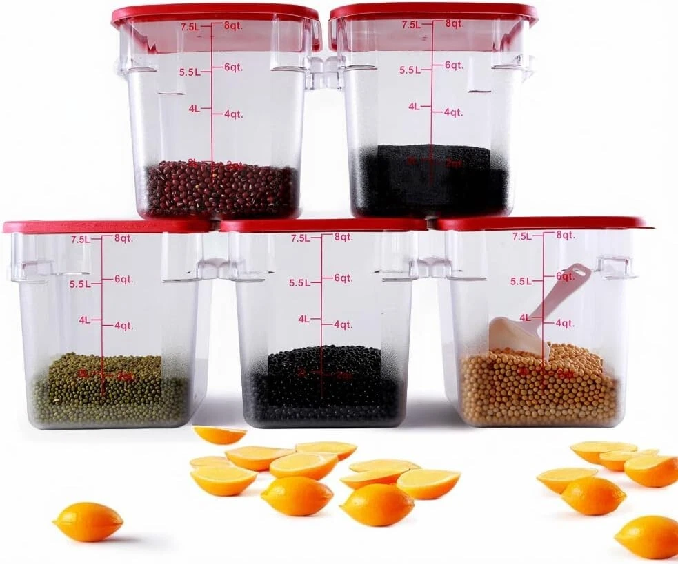 Hakka 5 Pack 8 Qt Plastic Food Storage Containers with Lids for Kitchen Pantry