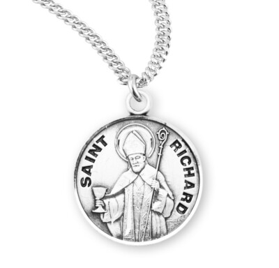 St Saint Richard 7/8" (22mm) Sterling Silver Round Medal + 20" Chain ...