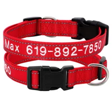 Reflective Nylon Personalized Dog Collar Embroidered Custom ID Name Phone Number
