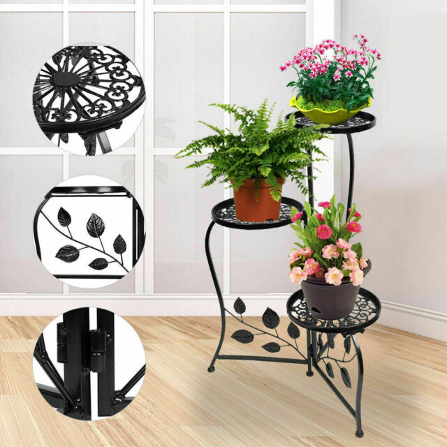 Black Wrought Iron Metal Plant Stand, Wrought Iron Plant Stand With Shelves