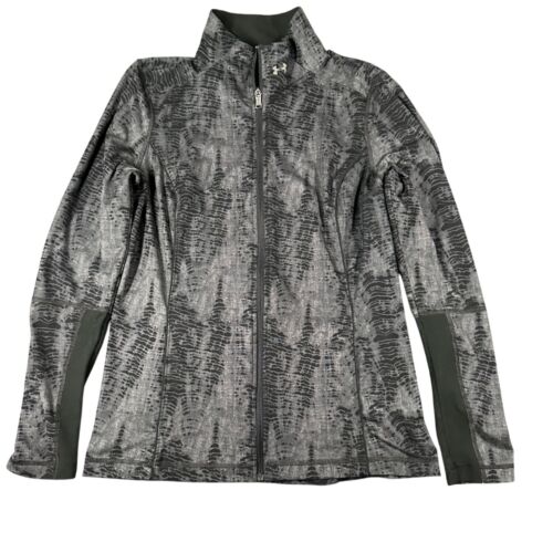 Under Armour Womens L Black Gray Print LS Studio Training Jacket Full Zip