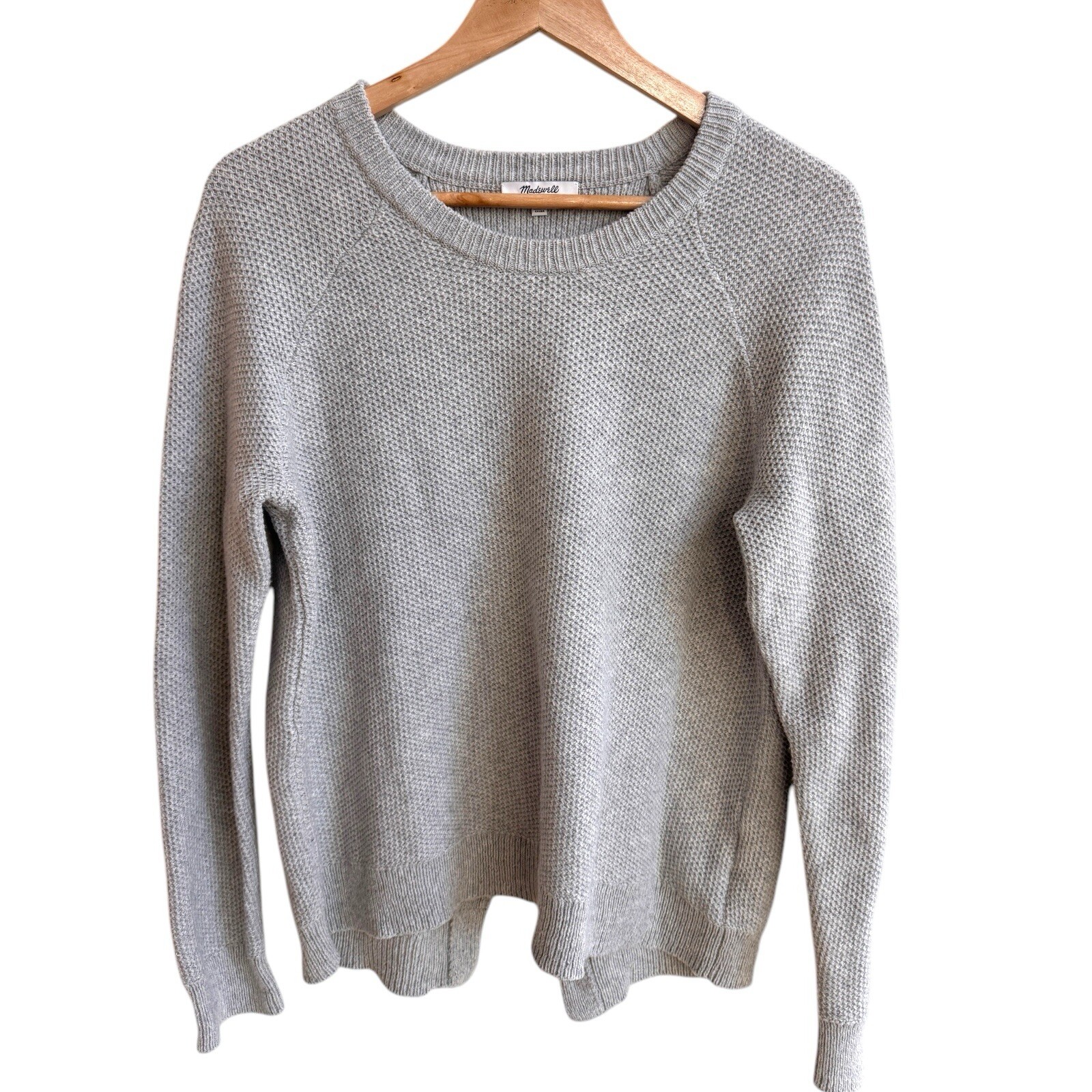 Madewell Light Gray Waffle Knit Round Neck Long Sleeve Split Back Womens Size M