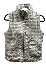Peace Love California Puffer Vest Size Small Grey Plaid Women's