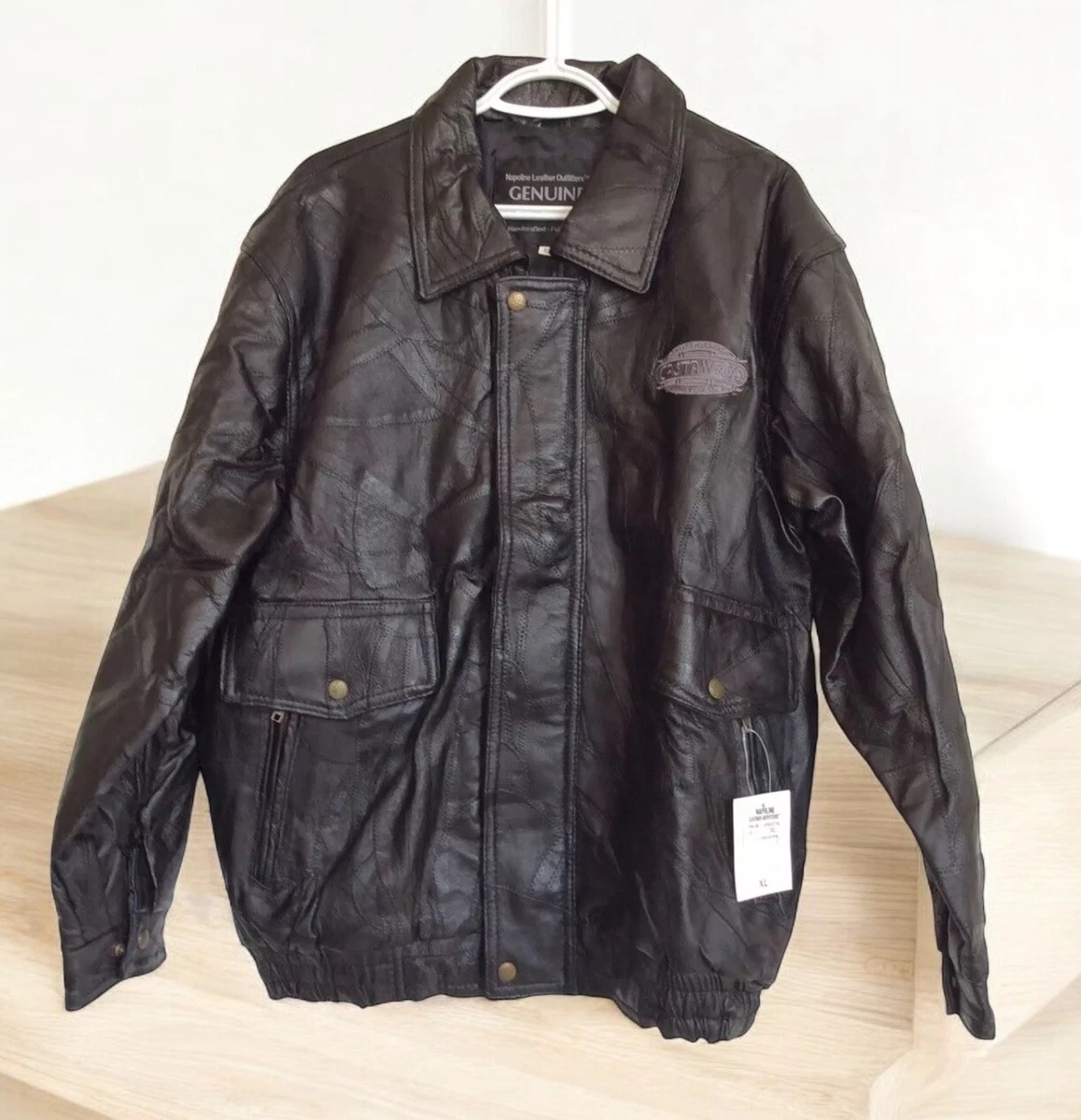 Veste En Cuir Bomber Napoline Leather Outfitters Homme XL - Vintage Patchwork Noir