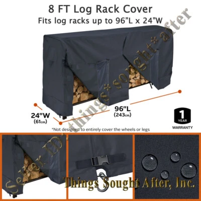 8' Log Rack Cover for 96x24" Outdoor Patio Four Foot Firewood Storage - Black - Image 1 of 3