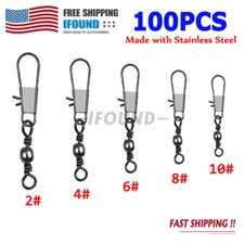 100p Fish Fishing Barrel Swivel with Interlock Snaps High Strength Safety Tackle