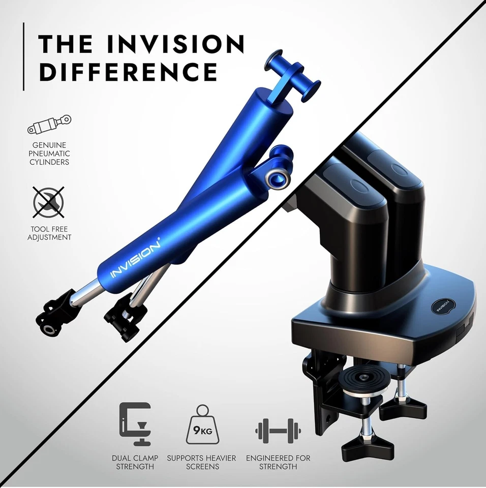 Invision 19"-32" Screens Dual Arm Monitor Mount Desk Stand Bracket with Clamp - Image 2 of 4