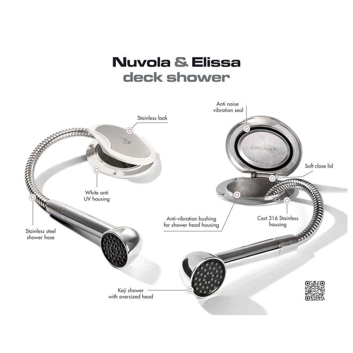 Elissa deck shower w Keji shower nylon hose 2.5m 1 PC Osculati
