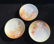 3 Stunning R.S. Germany Peach Rose Decorative Plates 6.5” Nice! -N2