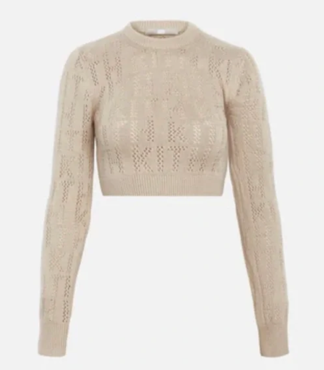 Kith Women Sloane Cropped Monogram Sweater Beige Top Soft Knit