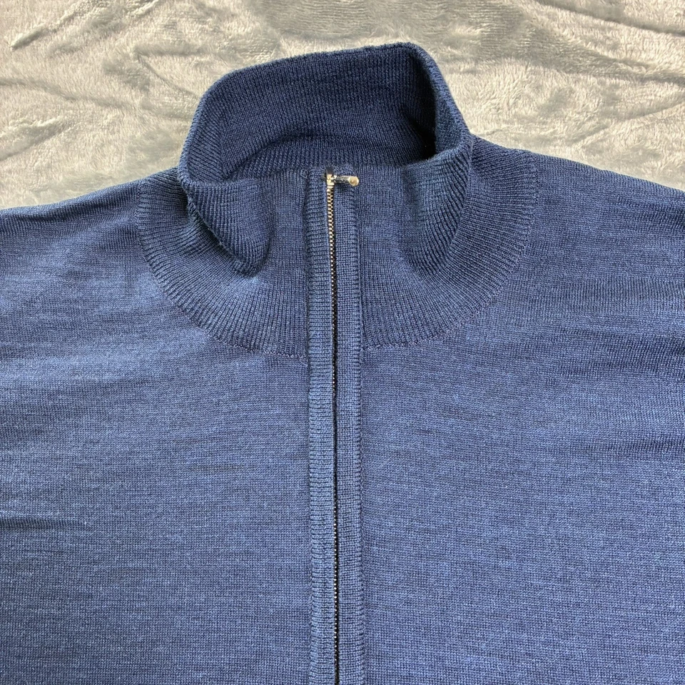 Suéter John Smedley 100% Lana Merino Mediano 1/4 Cremallera Azul Hecho en Gran Bretaña Foto 4 de 4