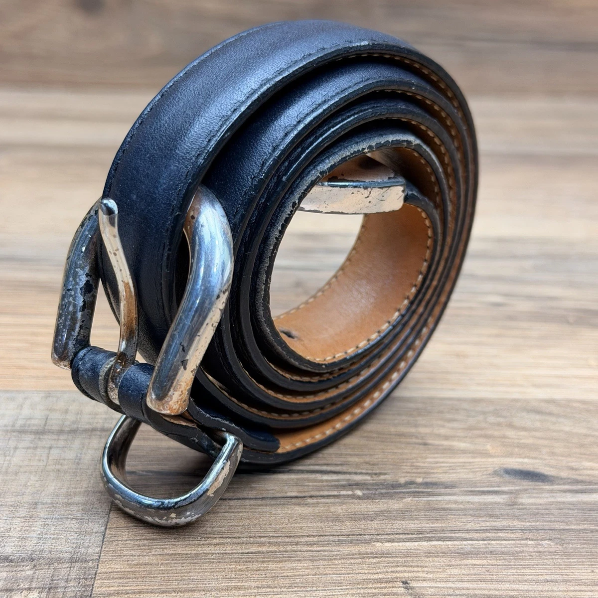 L.L. Bean women dark Brown genuine Leather Belt gold brass buckle size 34/85 EUC L.L. Bean Brown Belts for Women for sale | eBay main image 2