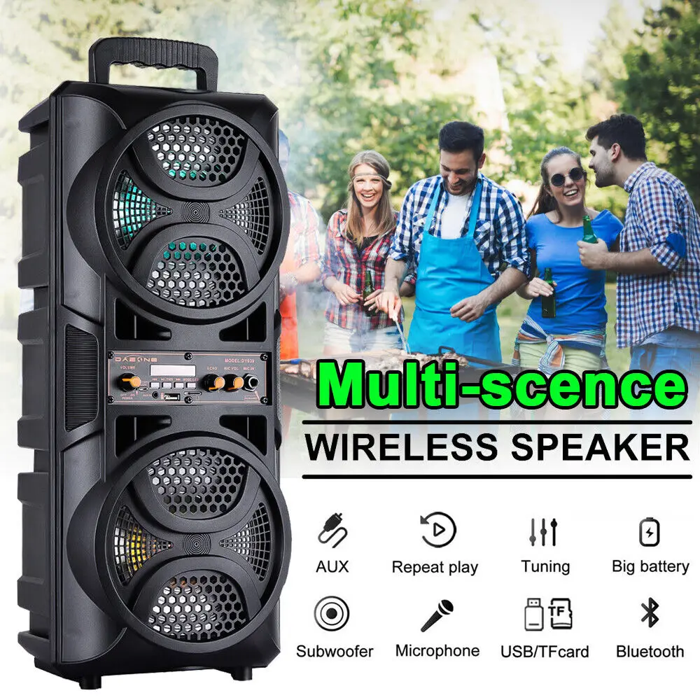 3000W Portable Bluetooth Speaker with Dual 6.5 Woofers for Heavy Bass Party Sound System