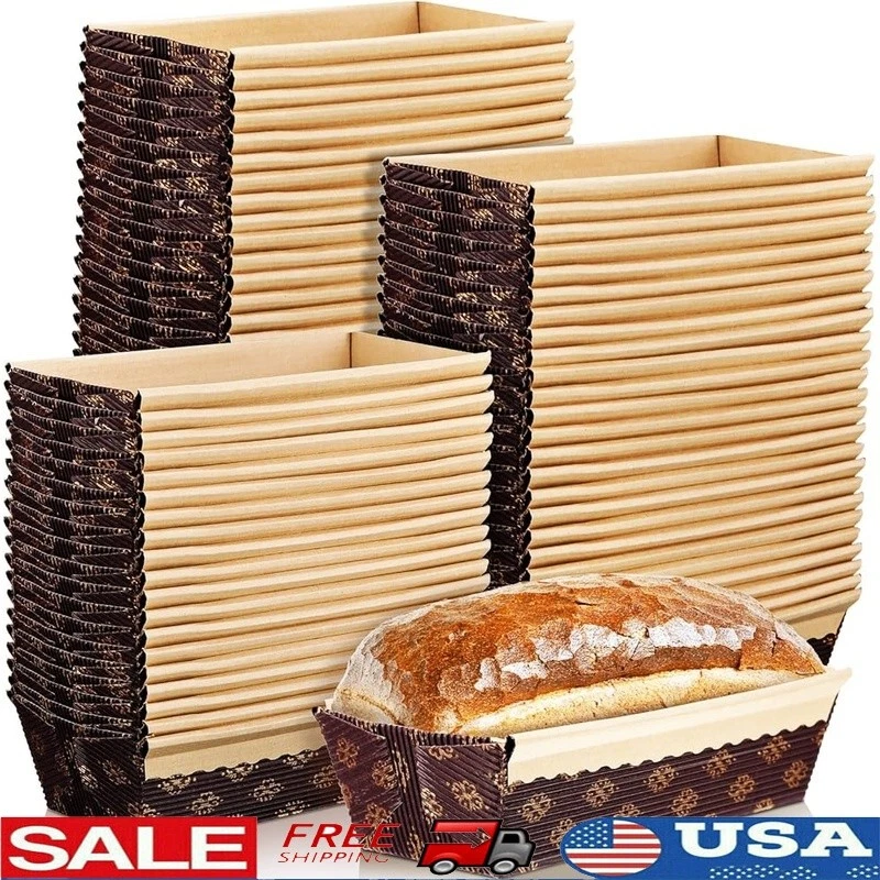 50 Disposable Mini Loaf Pans Grease Resistant Paper Bakeware Oven Safe New