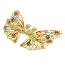 MASRIERA  Fairy motif Ruby Pearl Pearl Enamel Brooch K18 Yellow Gold  Ladies...