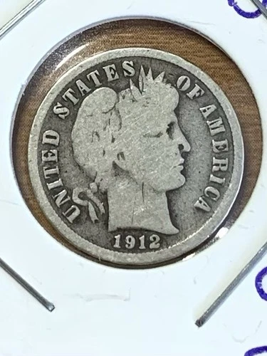 1912-D Barber Dime 90% Silver Very Good Laurel Wreath Details Sleeved FREE SHIP