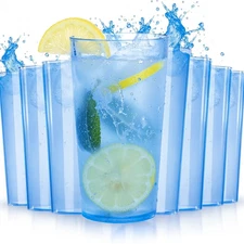 VerdureWare 24oz Blue Hammered Plastic Tumblers – Set of 8 – BPA-Free Cups