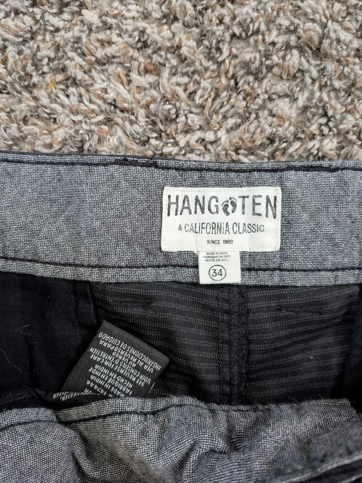 Pantalones Cortos Hang Ten Híbridos Cinturón Negro Gris Rayas Talla 34 Para Hombre Foto 3 de 4
