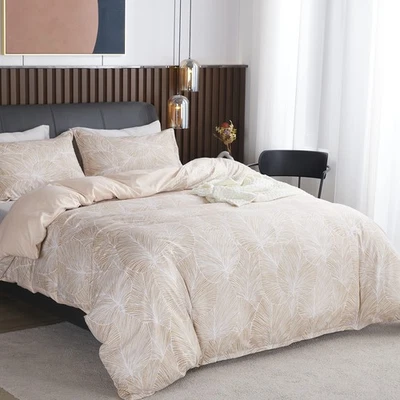 Parure de Lit Beige de Motif Feuilles Tropicales, 1 x Housse de Couette 200x2... - Photo 1/4
