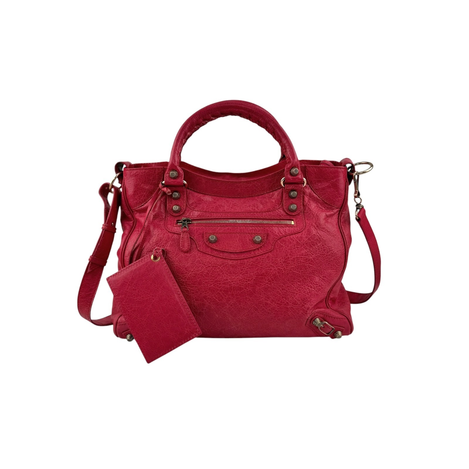 Balenciaga Rose Thulian Lambskin Leather Rose Gold Motorcycle Town Bag