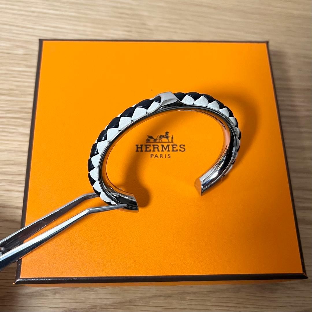 Hermes Kyoto Tresse Bangle Black White Pre owned 4.9 in Wrist Size thumbnail 17