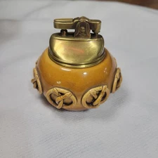 Vintage Ceramic Table Lighter with Brass Lid and Pretzel Design