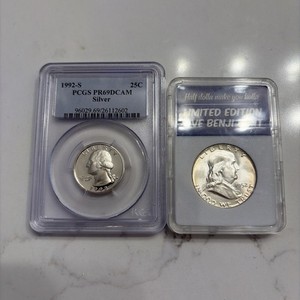 Lots Of 2 Coins, 1992-S Silver PR69DCAM Quarter & 1952 Franklin Half Dollar 90%