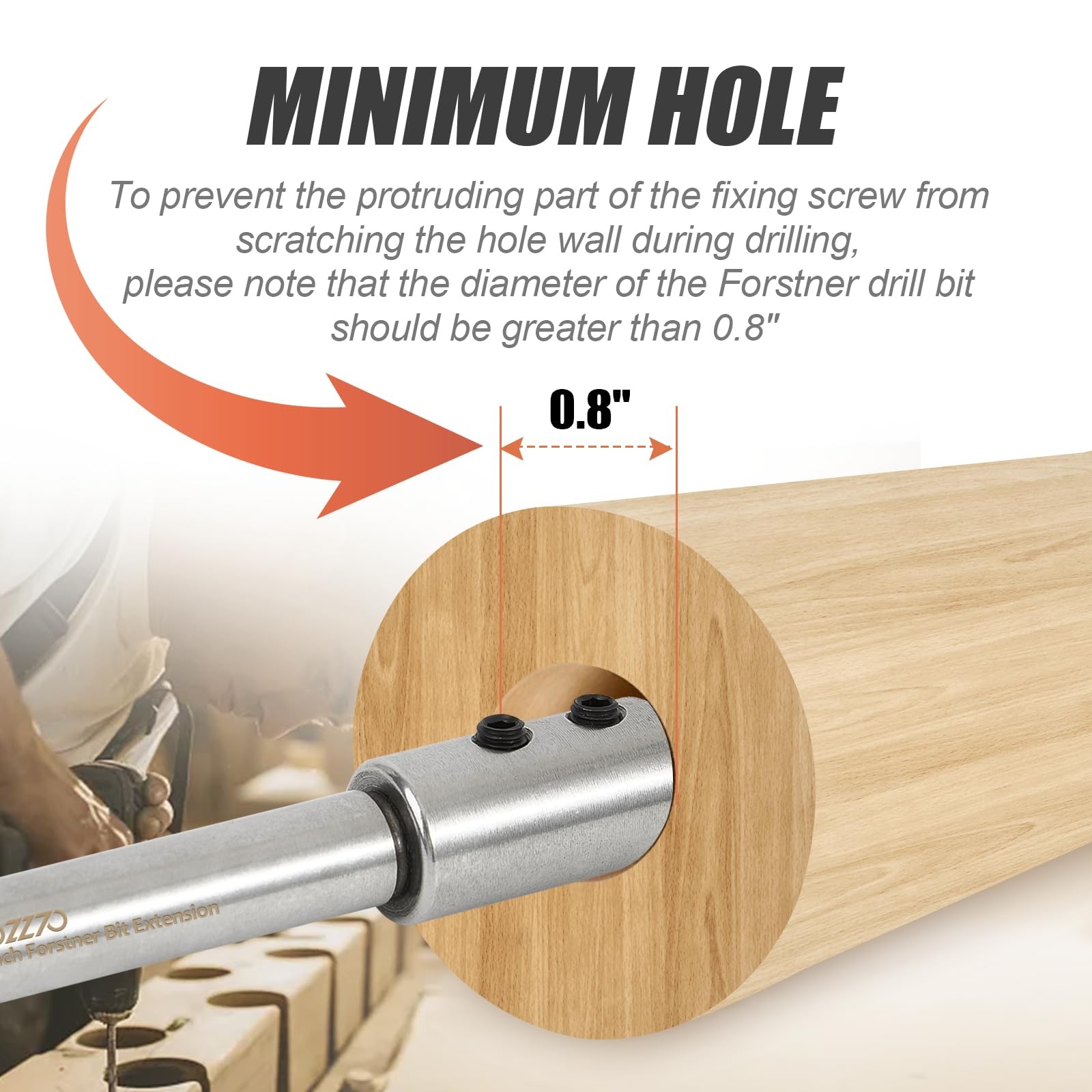 4.48" Forstner Bit Extension with Anti-Slip DesignAdding Over 3.28" Drilling ...