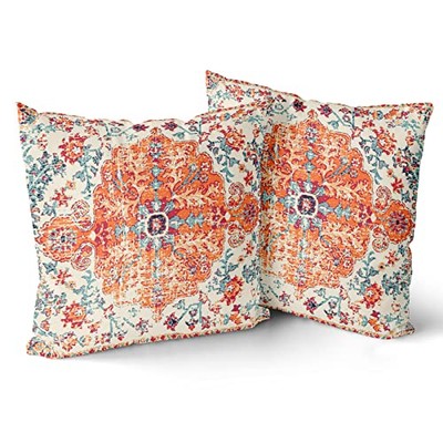 Orange Blue Ethnic Boho Pillow Covers 18X18 8.5'' x 4.8'' (Pack of 2) Carpet-rust