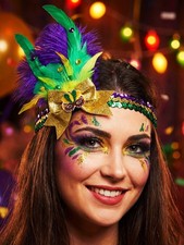 Woeoe Sequin Mardi Gras Headband Purple One Size, Yellow, Purple,green