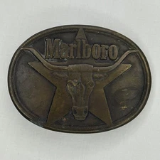 Marlboro Brass Bull Star Longhorn Belt Buckle Western Vintage 1987 Philip Morris