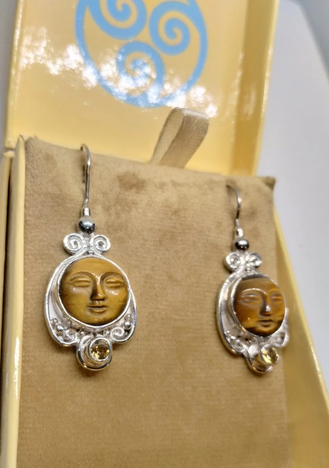 Серьги из чистого серебра с круглой лунной богиней тигровый глаз и цитрин Sajen  - Изображение 4 из 4