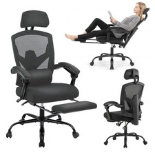 Desk Chair with Foot Rest, High-Back Mesh Office Chair with Wheels, Reclining...