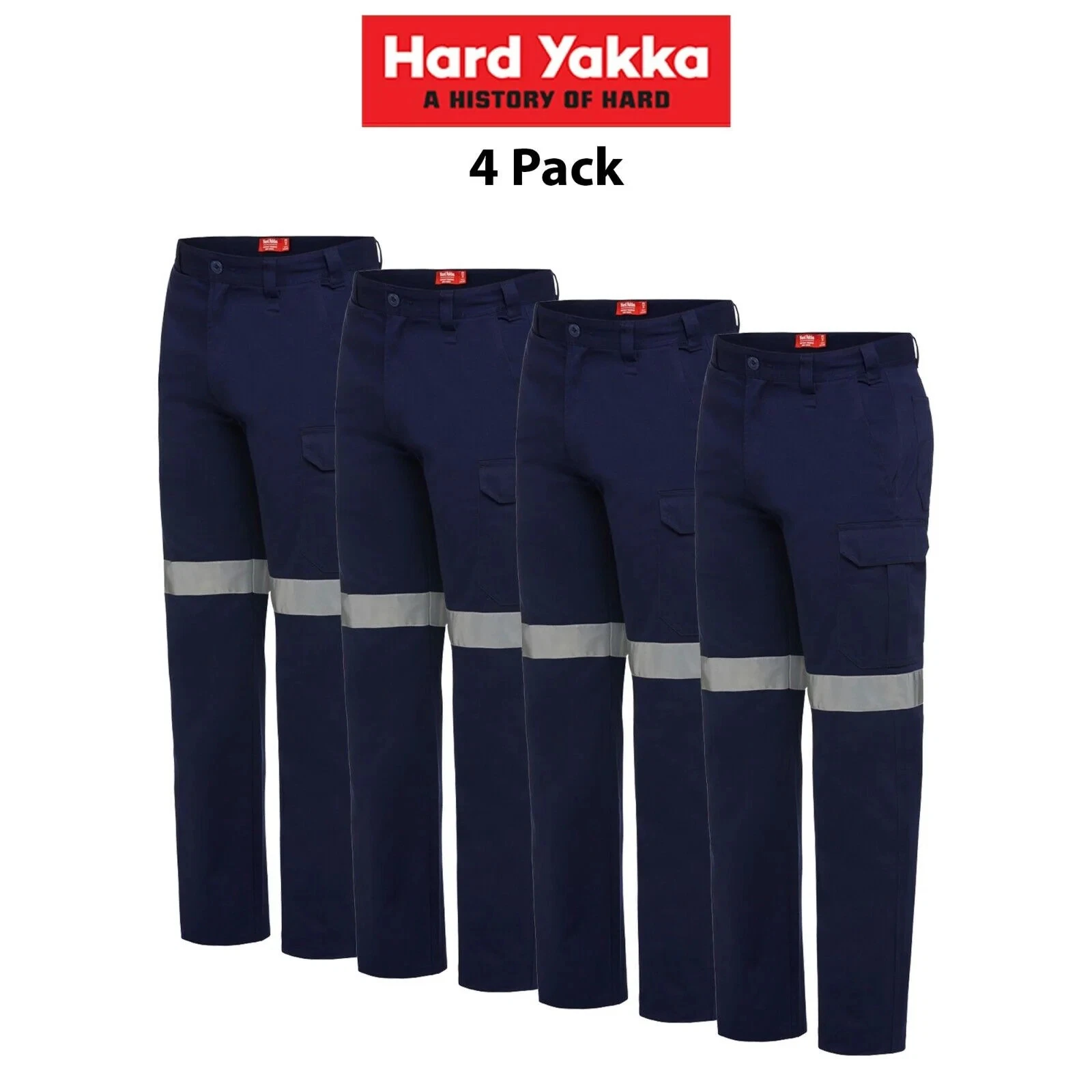 Mens Hard Yakka Core Drill Light Weight Pants Work Taped 4 PACK Cargo Y02965