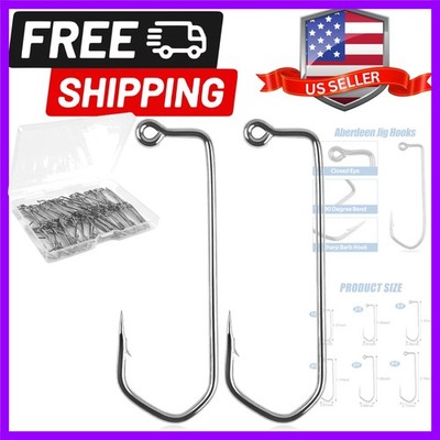 90 Degree Jig Hooks, 100pcs Fishing Aberdeen Hooks Duratin Barbarian Long Sha...