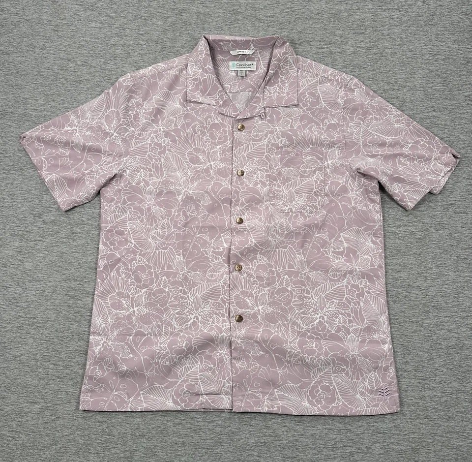 Camisa Hawaiana Coolibar Para Hombres Grande Púrpura Floral Cuello Lazo Campamento UPF 50+ Trópico Foto 2 de 4