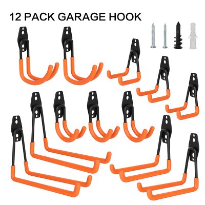 12 Pack Garage Storage Hooks Steel Tool Hangers for Garden Tools, Ladders, Bikes
