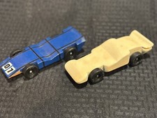 Vintage Two PineCar Derby Toy Race Cars- Hand Made - Blue  White