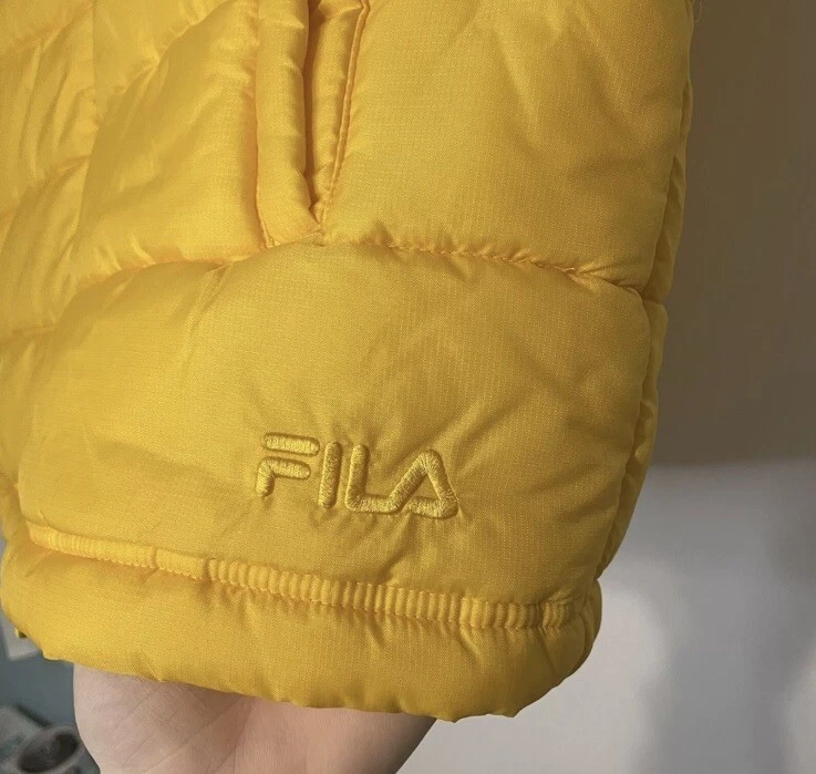 Vintage 90's Fila Golden Yellow Nylon Puff Zip Vest Men’s Size XXL - Image 3 of 4