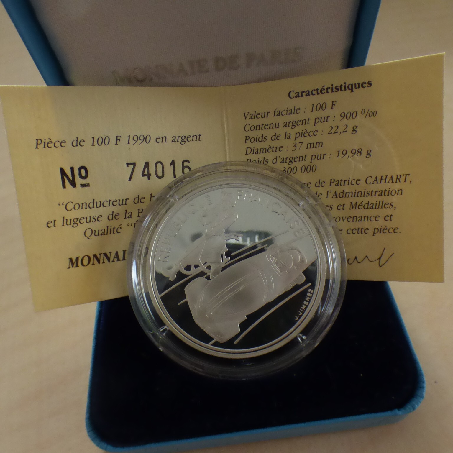 France 100 Francs 1990 Olympics Albertville PROOF Bobsleigh