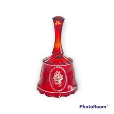 Vintage Fenton Hand-painted Ruby Red Amberina Glass Bell Signed R. Portu 1980