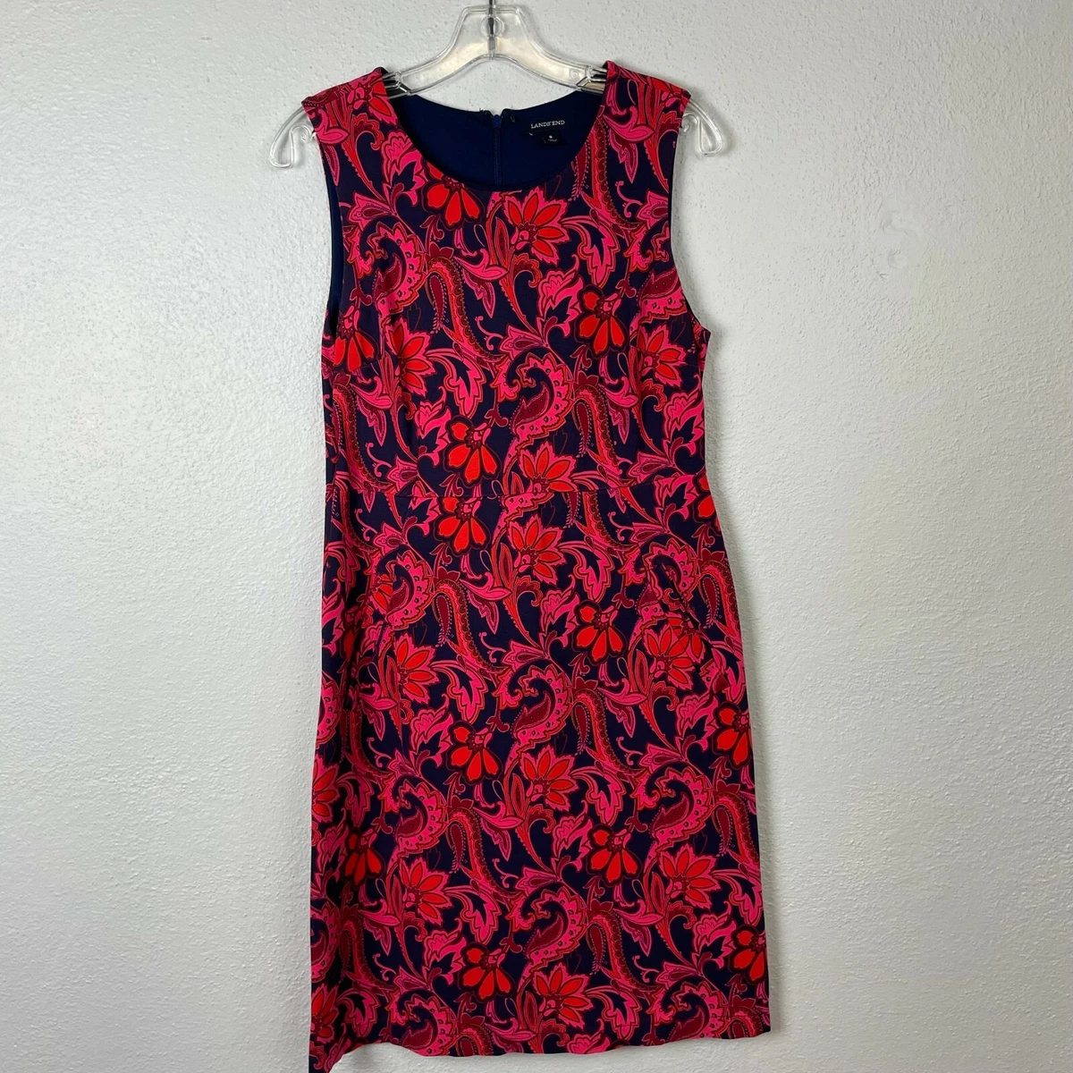 Lands End Women s Floral Sleeveless Ponte Knit Dress w Pockets Size 8