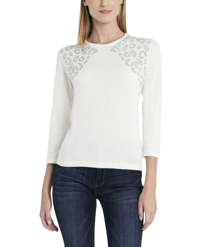 Studded Shoulder Sweater (Antique White 