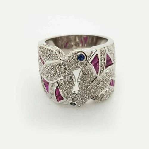 Anelli di lusso bianchi in oro bianco di pietra principale zaffiro