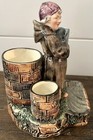 ANTIQUE TABLETOP MONK HOLY WATER FONT WITH SMALL VASELIKE CONTAINERS — photo 3