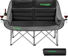 VIVOSUN Double Camping Chair, Fully Padded Folding Loveseat, Large, Black 